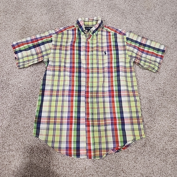 Ralph Lauren Boys Medium Multicolor Short Sleeve Plaid Button Up - Picture 1 of 7